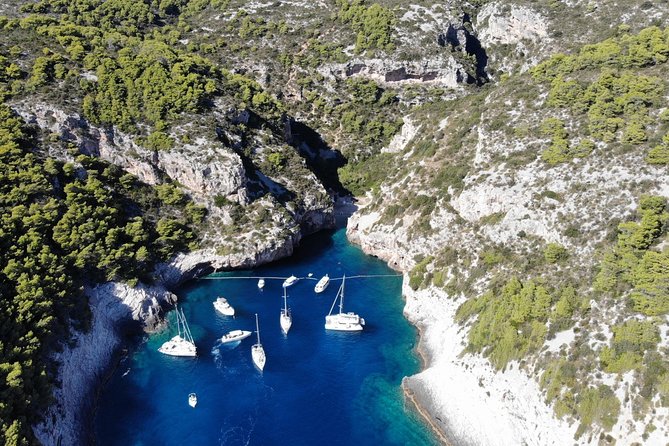 Private Blue cave, Mamma Mia and Hvar, 5 islands tour from Split - Stop 3: Komiza on Vis—coffee, breakfast, and real island life
